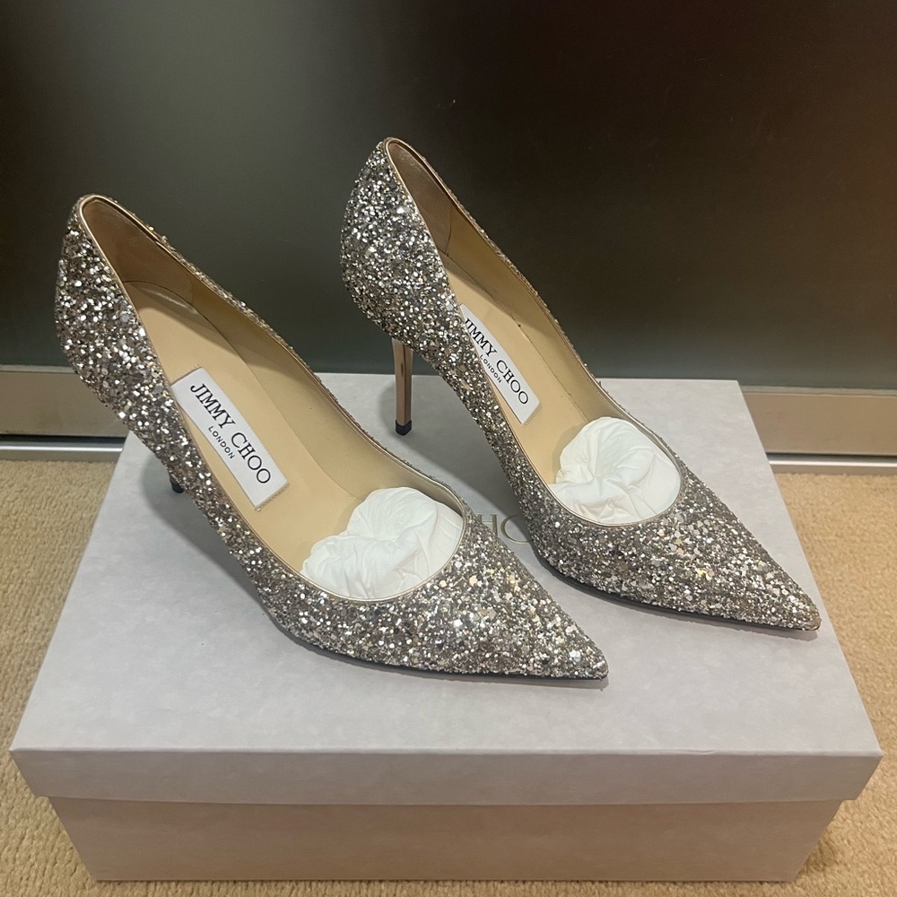 Jimmy Choo Silver Glitter Women's Heels